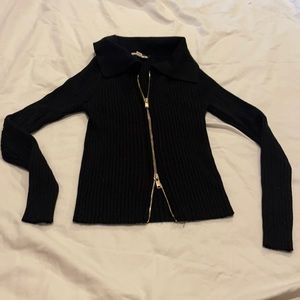 American Threads Cropped Knit Sweater with Gold Zipper Front
